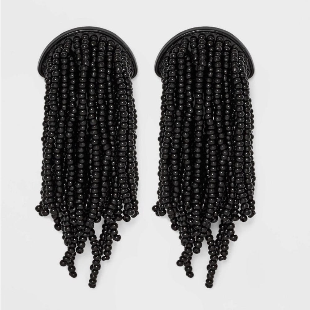NWT SUGARFIX by BaubleBar Beaded Fringe Studs Statement Earrings - Black